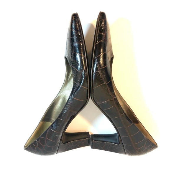 BRUNO MAGLI Brown Croco Leather Pumps Shoes Heels - Picture 7 of 12